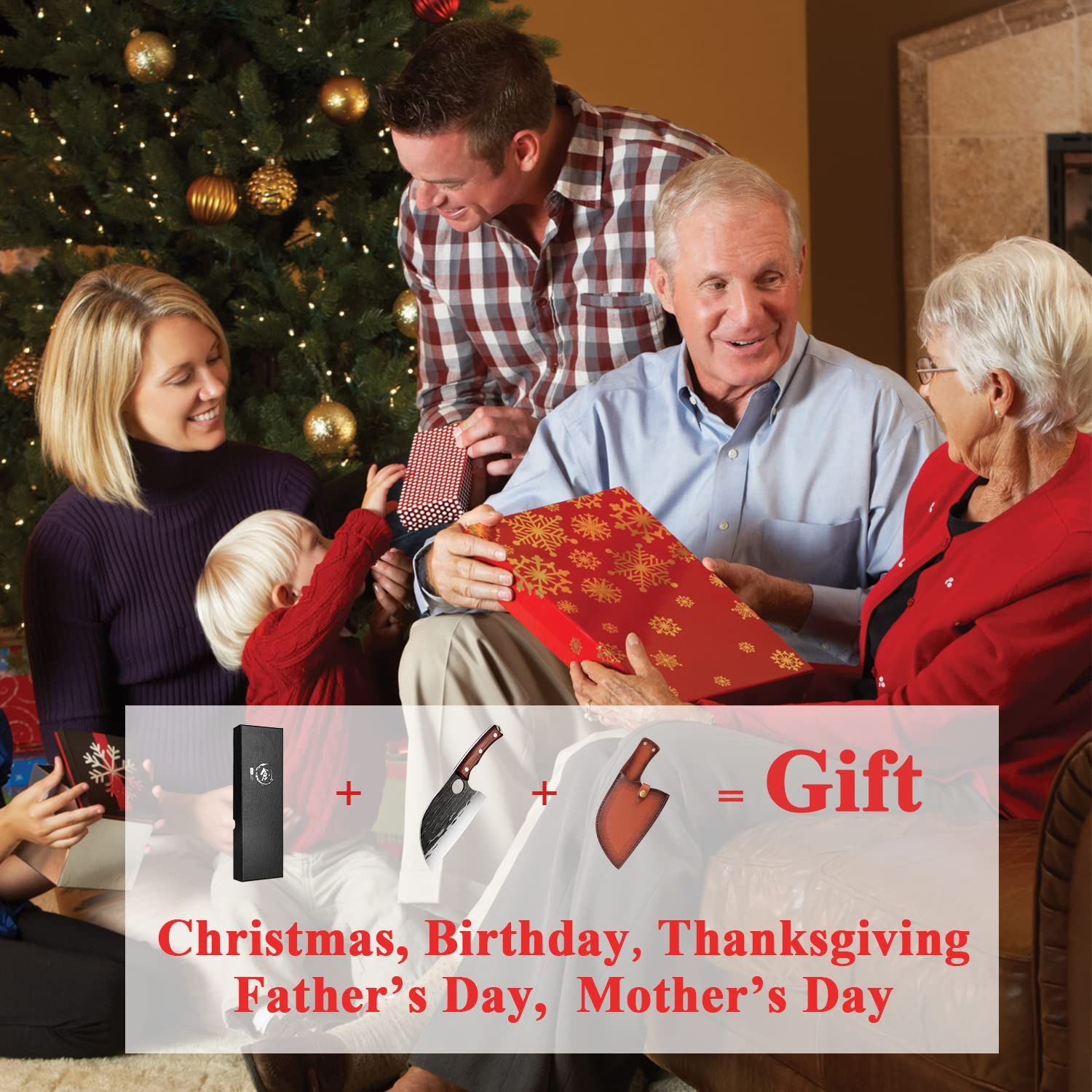 Upgraded Serbian Chef Knife 11.4 Inch Viking Cleaver Knife Hand Forged Japanese Kitchen Knives Sharp Chopping Knife Full Tang Handle Butcher Knife with Sheath Outdoor Boning Knife BBQ Camping Gift