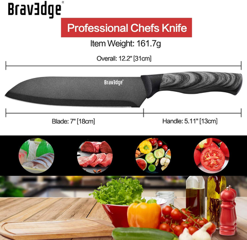 Image of Bravedge Chef Knife 7'' Kitchen Knife, Professional Santoku Knife Cooking Knife, Ultra Sharp Stainless Steel Blade with Sheath, Ergonomic Handle Elegant Gift Box Great Gift Choice