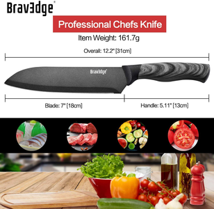 Bravedge Chef Knife 7'' Kitchen Knife, Professional Santoku Knife Cooking Knife, Ultra Sharp Stainless Steel Blade with Sheath, Ergonomic Handle Elegant Gift Box Great Gift Choice