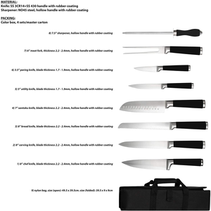 9-Piece Kitchen Knife Set in Carry Case - Ultra Sharp Chef Knives with Ergonomic Handles - Professional Japanese Chef'S Knife Set with Paring, Carving, Bread, Santoku, Utility Knives, Fork, Sharpener