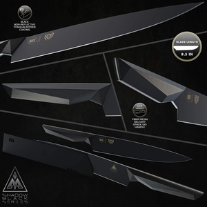 DALSTRONG Chef Knife - 9.5 Inch - Shadow Black Series - Black Titanium Nitride Coated - Razor Sharp Kitchen Knife - High Carbon 7CR17MOV-X Vacuum Treated Steel - Sheath - NSF Certified