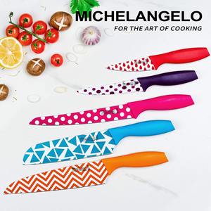MICHELANGELO Kitchen Knife Set 10 Piece, Knife Sets for Kitchen, High Carbon Stainless Steel Kitchen Knife Set, Colored Kitchen Knifes Set- 5 Knives & 5 Knife Sheath Covers