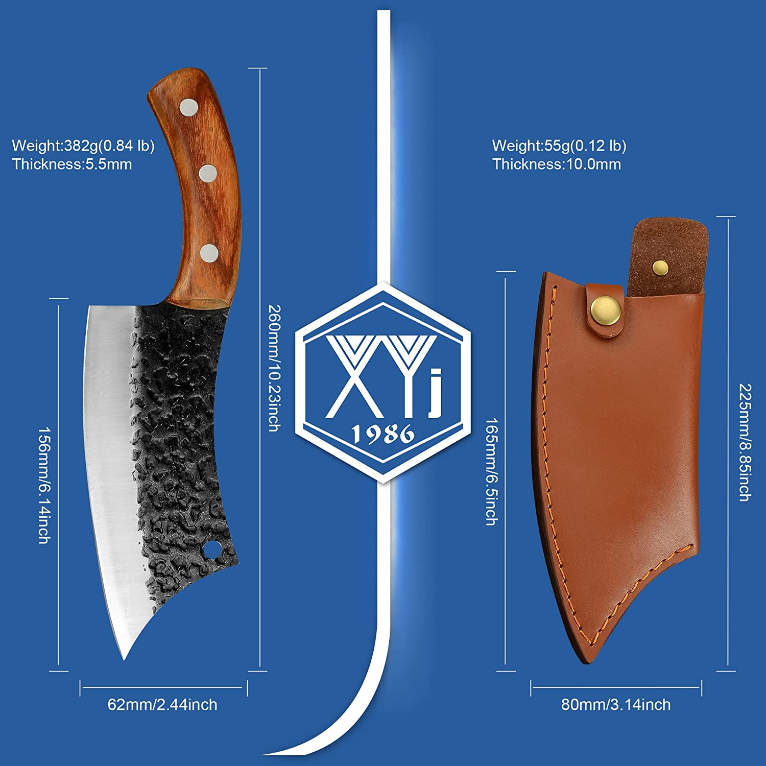 Authentic XYJ FULL TANG 6.2 Inch Kitchen Knife Chef Knives with Carrying Leather Knife Sheath 4Cr13 Stainless Steel Slicing Cutting Butcher Knives for Meat Vegetable Cooking Tool