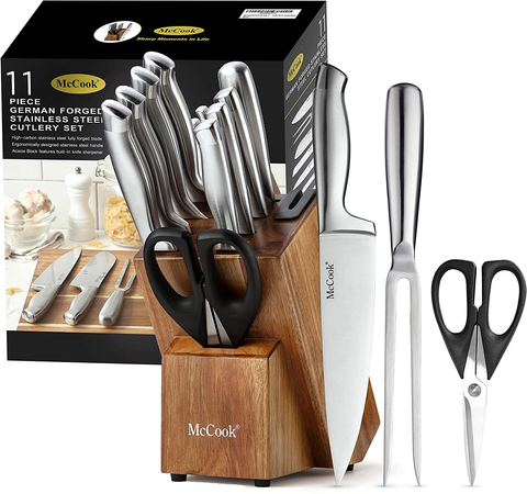 Image of Mccook MC35 Knife Sets,11 Pieces German Stainless Steel Hollow Handle Self Sharpening Kitchen Knife Set in Acacia Block