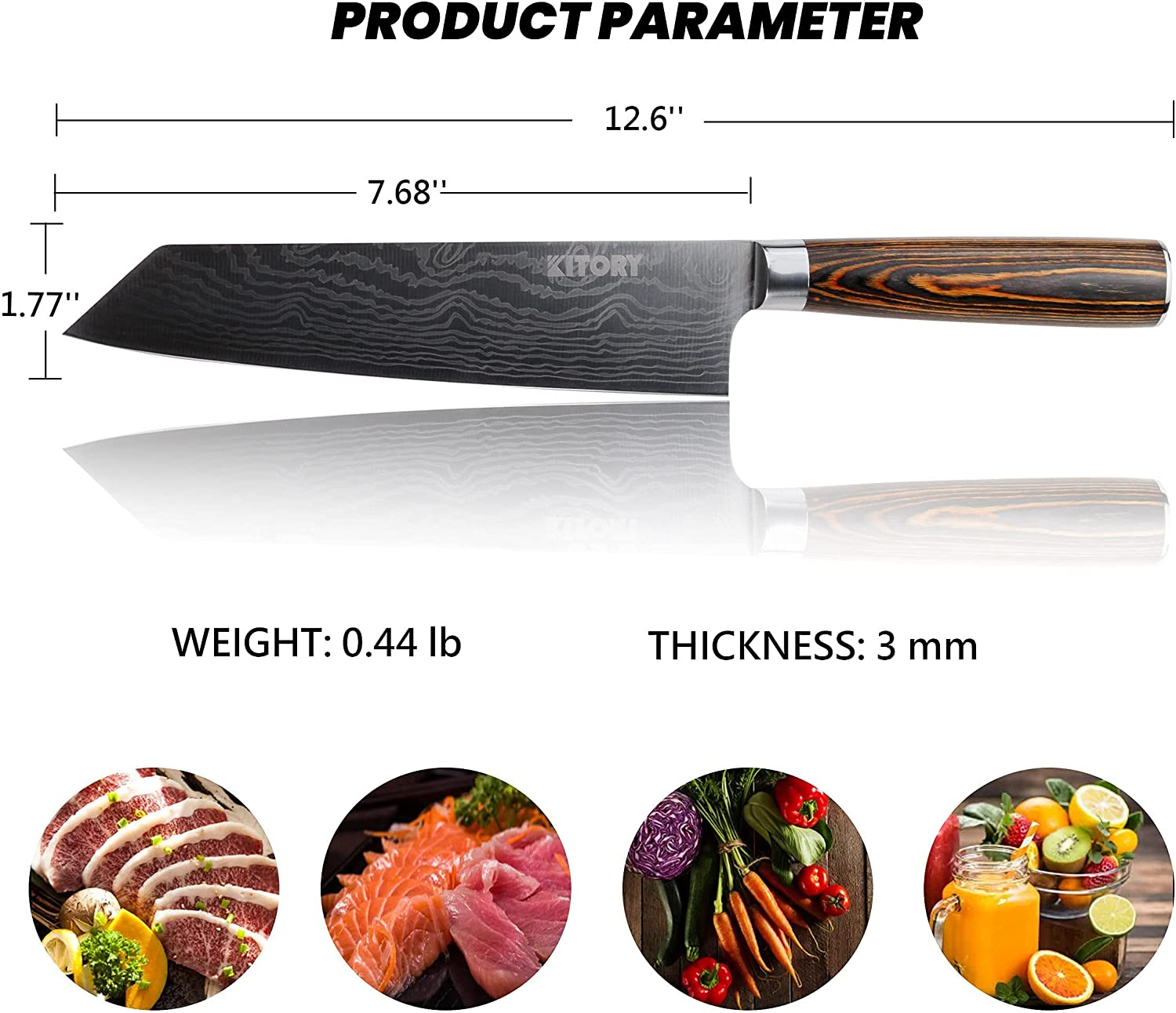 KITORY Kiritsuke Knife Chef`S Knife 7.5" Damascus Pattern Japanese Kitchen Knives with Sheath for Meats, Sushi and Vegetables, German HC Steel, Pakkawood Handle for Home&Restaurant-Flamingo SERIES