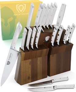 DALSTRONG Knife Set Block - 18-Pc Colossal Knife Set - Gladiator Series - German HC Steel - Acacia Wood Stand - White ABS Handles - NSF Certified