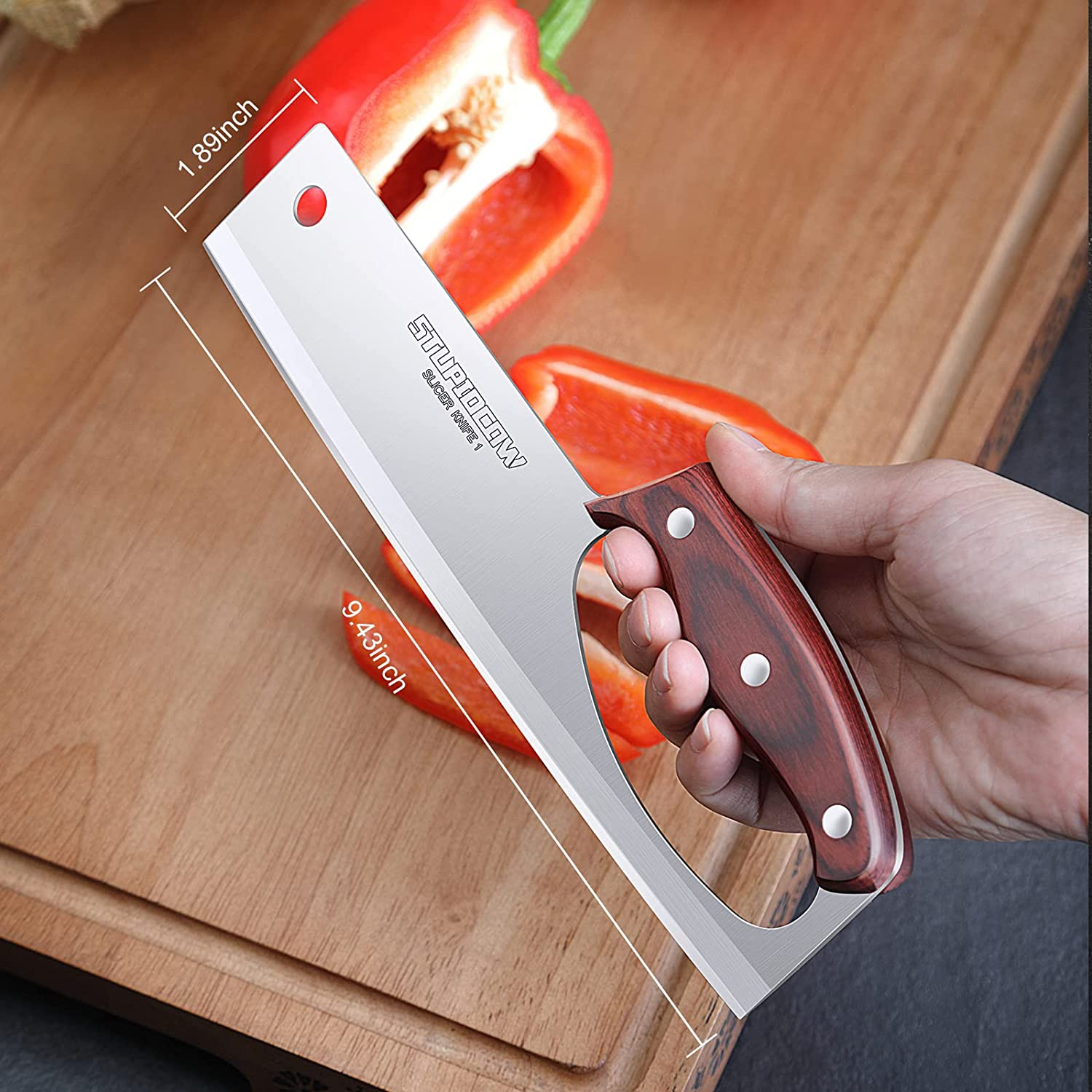 STUPIDCOW Kitchen Knife, 9 Inch Chef Knife, Sharp Cooking Knife in German High Carbon Stainless Steel with Ergonomic Handle