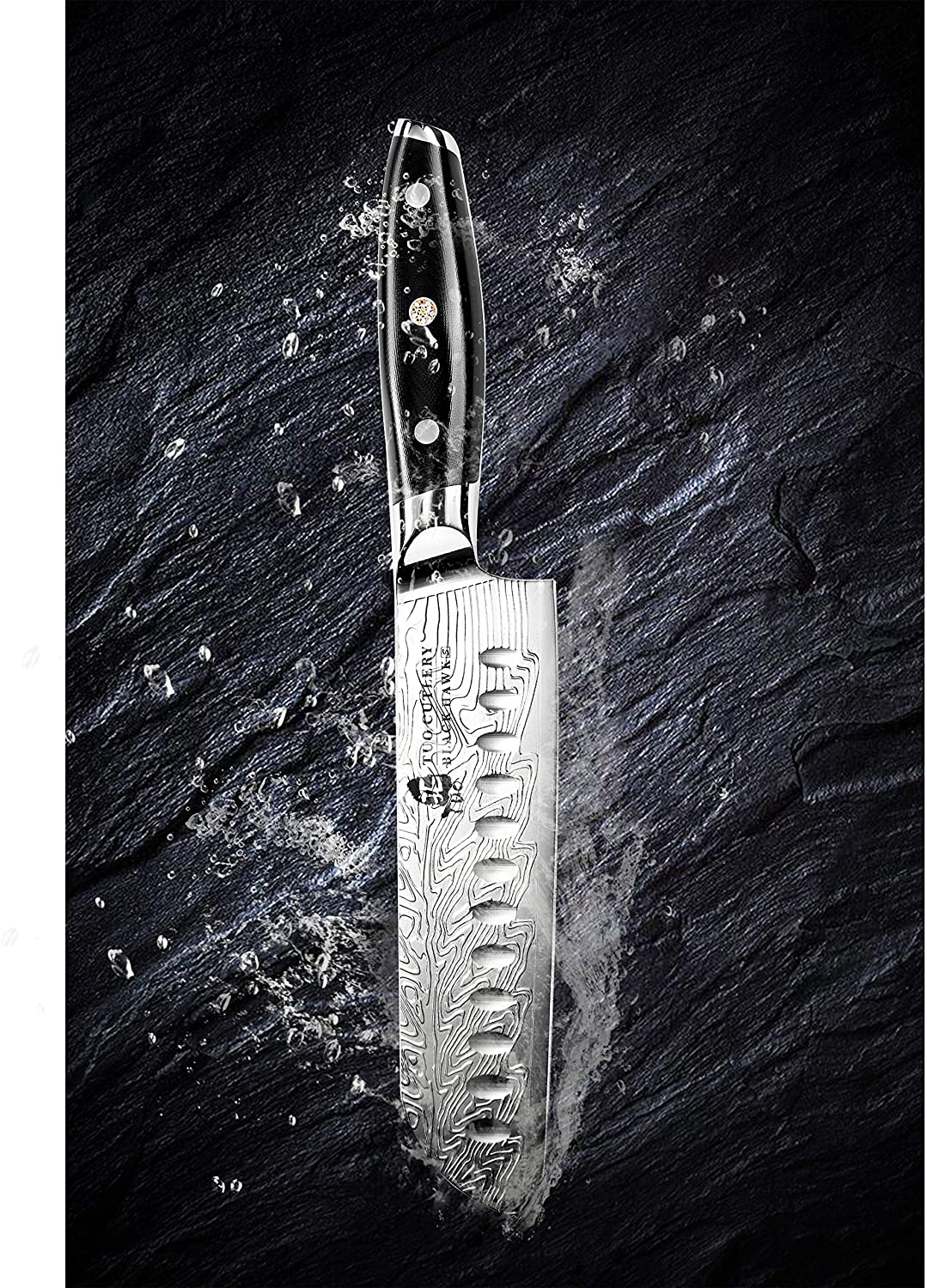 TUO Santoku Knife - Japanese Chef Knife 7-Inch High Carbon Stainless Steel - Kitchen Knives with G10 Full Tang Handle - Black Hawk-S Knives Including Gift Box