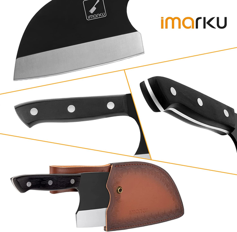 Image of Butcher Knife - Imarku 7 Inch Sharp Meat Cleaver Hand Forged Serbian Chefs Knife with Leather Sheath High Carbon Steel Cleaver Knife for Kitchen, Camping, BBQ - Perfect Birthday Gifts for Men
