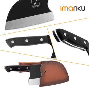 Butcher Knife - Imarku 7 Inch Sharp Meat Cleaver Hand Forged Serbian Chefs Knife with Leather Sheath High Carbon Steel Cleaver Knife for Kitchen, Camping, BBQ - Perfect Birthday Gifts for Men