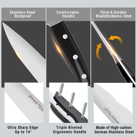 Image of Knife Set with Block, 22 Pcs Kitchen Knife Set with Sharpener Black, German Stainless Steel Knives Set with Carving Fork Steak Knives, High Carbon Full Tang Knives Set