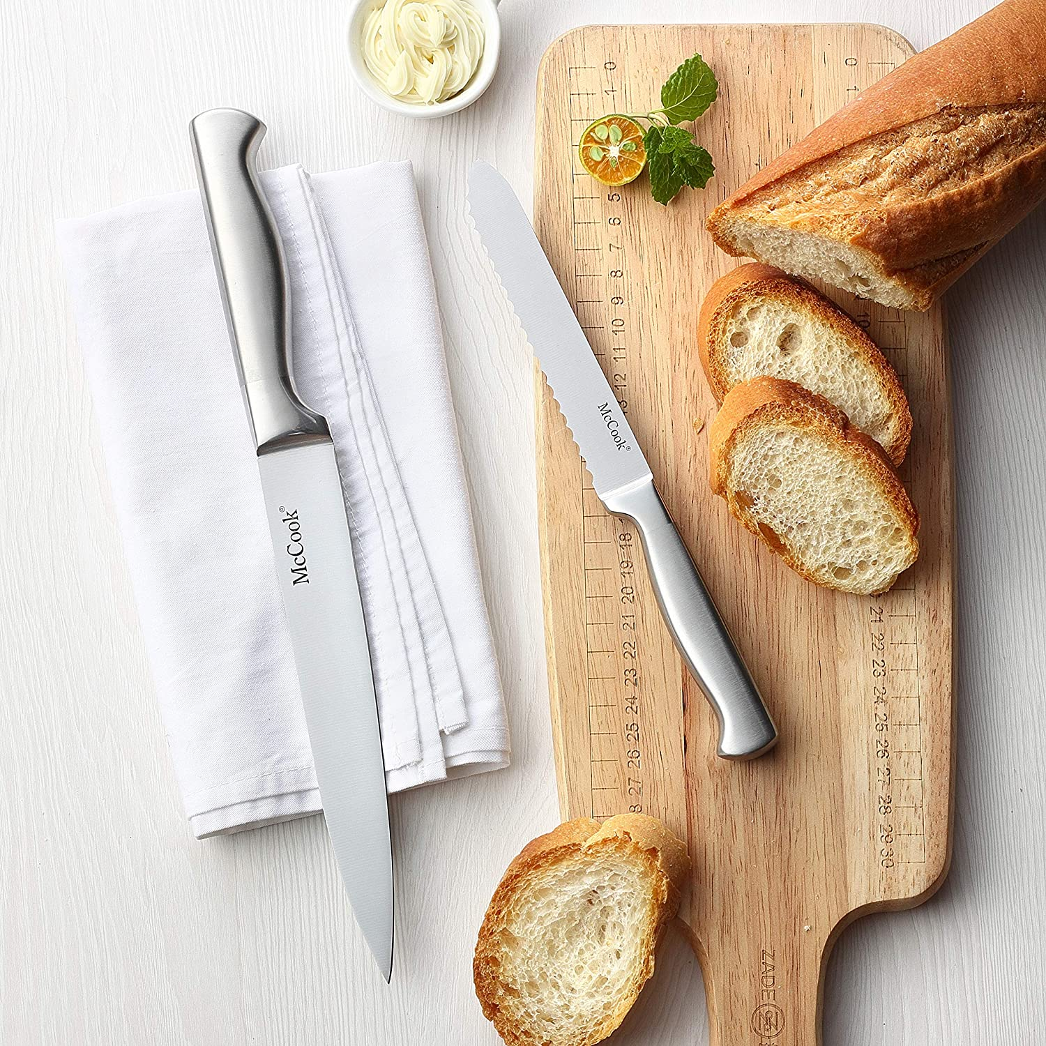 Mccook MC21 Knife Sets,15 Pieces German Stainless Steel Knife Block Sets with Built-In Sharpener