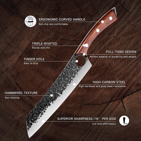Image of Purple Dragon Chef Knife Meat and Vegetable Cleaver Knife Hand Forged Boning Knife 8.5 Inch Full Tang Design High Carbon Steel Kitchen Knife for Home Kitchen Restaurant