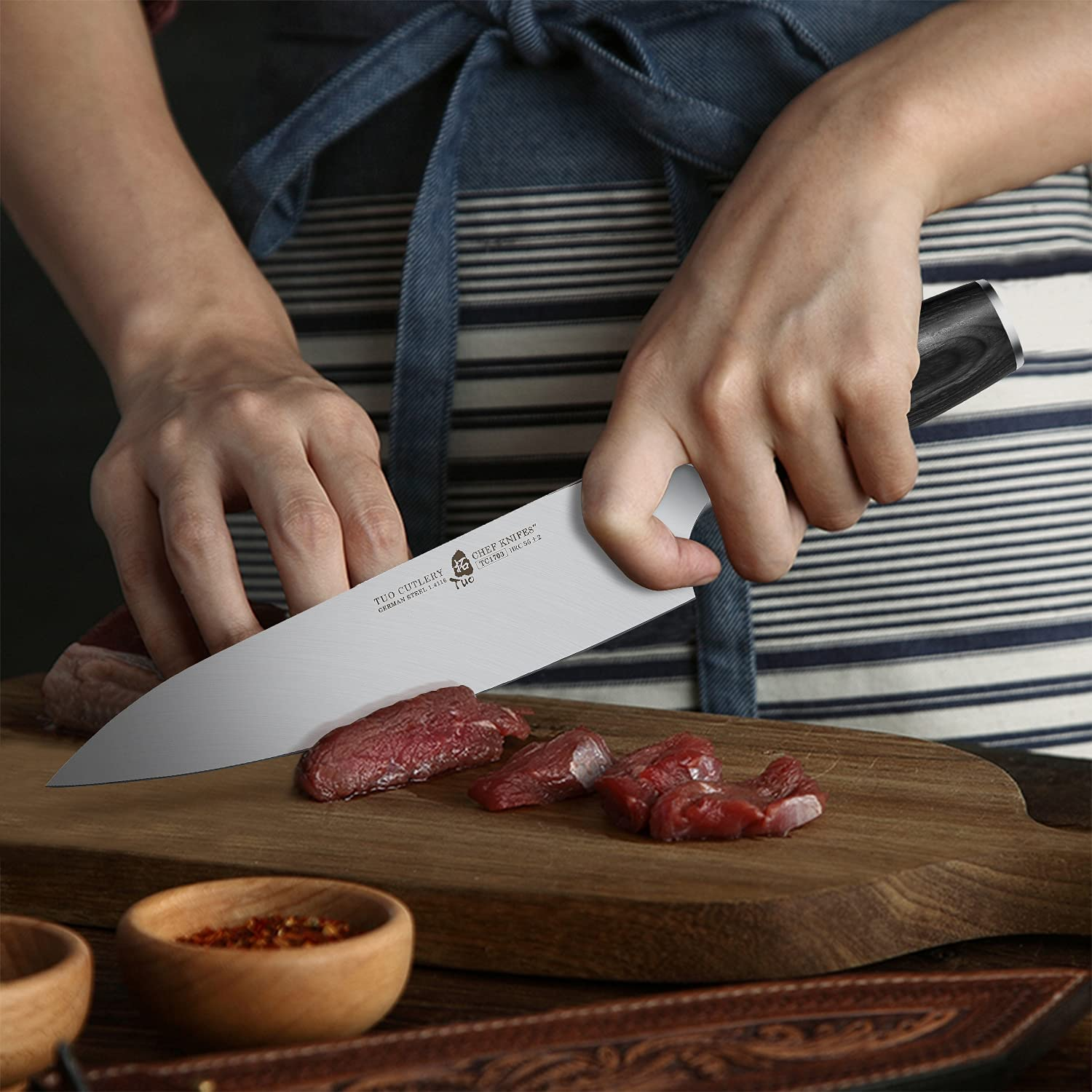 TUO Kitchen Knife 8 Inch, Pro Chef Knife Cutting Knife Cooking Knife, High Carbon German Stainless Steel, Ergonomic Pakkawood Handle, Full Tang with Gift Box, Goshawk Series
