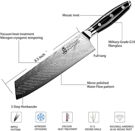 TUO Kiritsuke Chef Knife - Vegetable Cleaver Kitchen Knife 8.5-Inch High Carbon Stainless Steel - Japanese Knives with G10 Full Tang Handle - Black Hawk-S Knives Including Gift Box