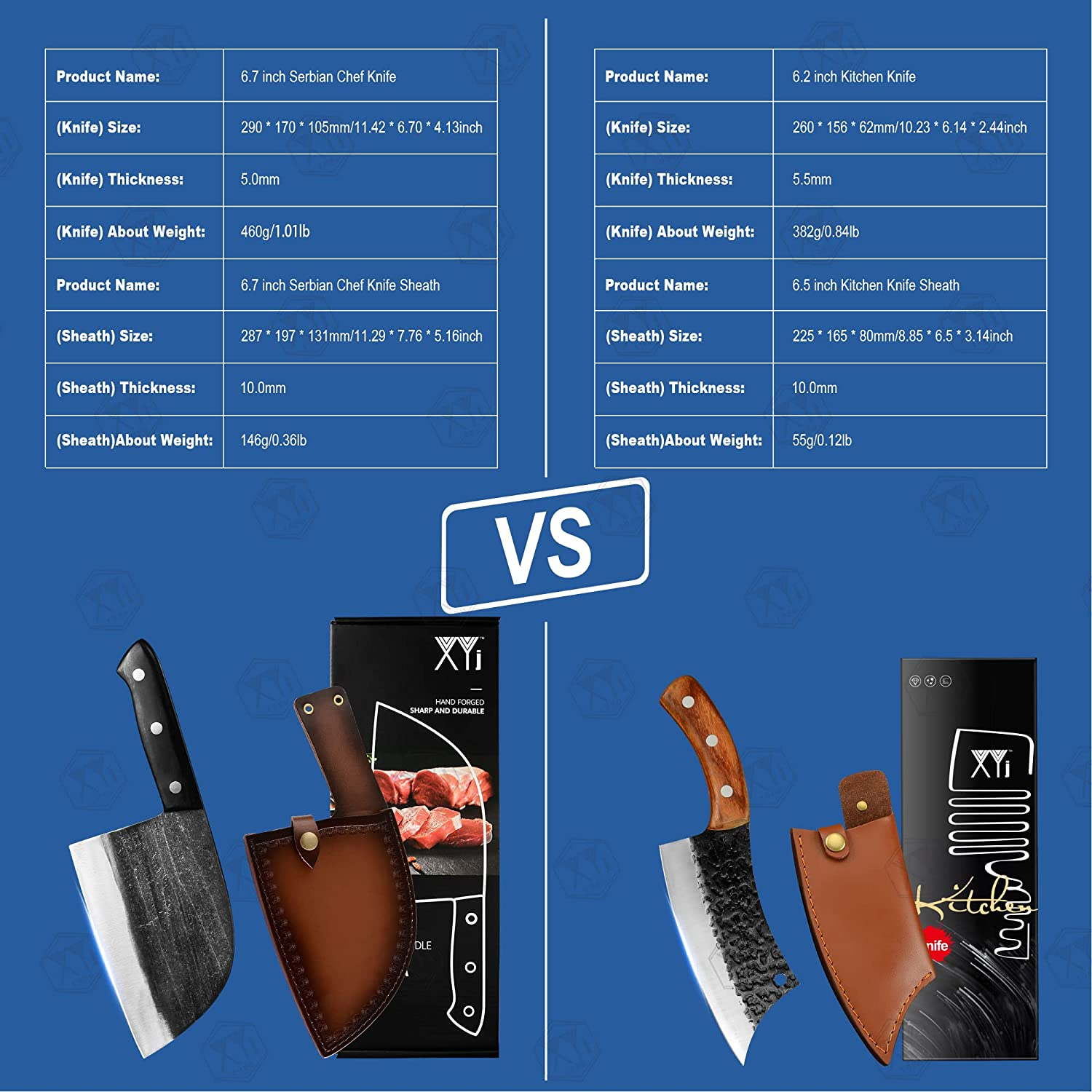 Authentic XYJ FULL TANG 6.2 Inch Kitchen Knife Chef Knives with Carrying Leather Knife Sheath 4Cr13 Stainless Steel Slicing Cutting Butcher Knives for Meat Vegetable Cooking Tool