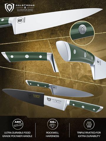Image of DALSTRONG Chef Knife - 8 Inch - Gladiator Series - Forged High Carbon German Steel - Razor Sharp Kitchen Knife - Full Tang - Army Green ABS Handle - Sheath Included - NSF Certified