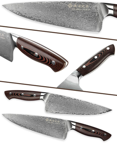 Image of Damascus Chef Knife 8 Inch Kitchen Knives Professional Super Steel VG10 High Carbon Stainless Very Sharp Damascus Steel Knife Comfortable Ergonomic Wood Grain Handle Luxury