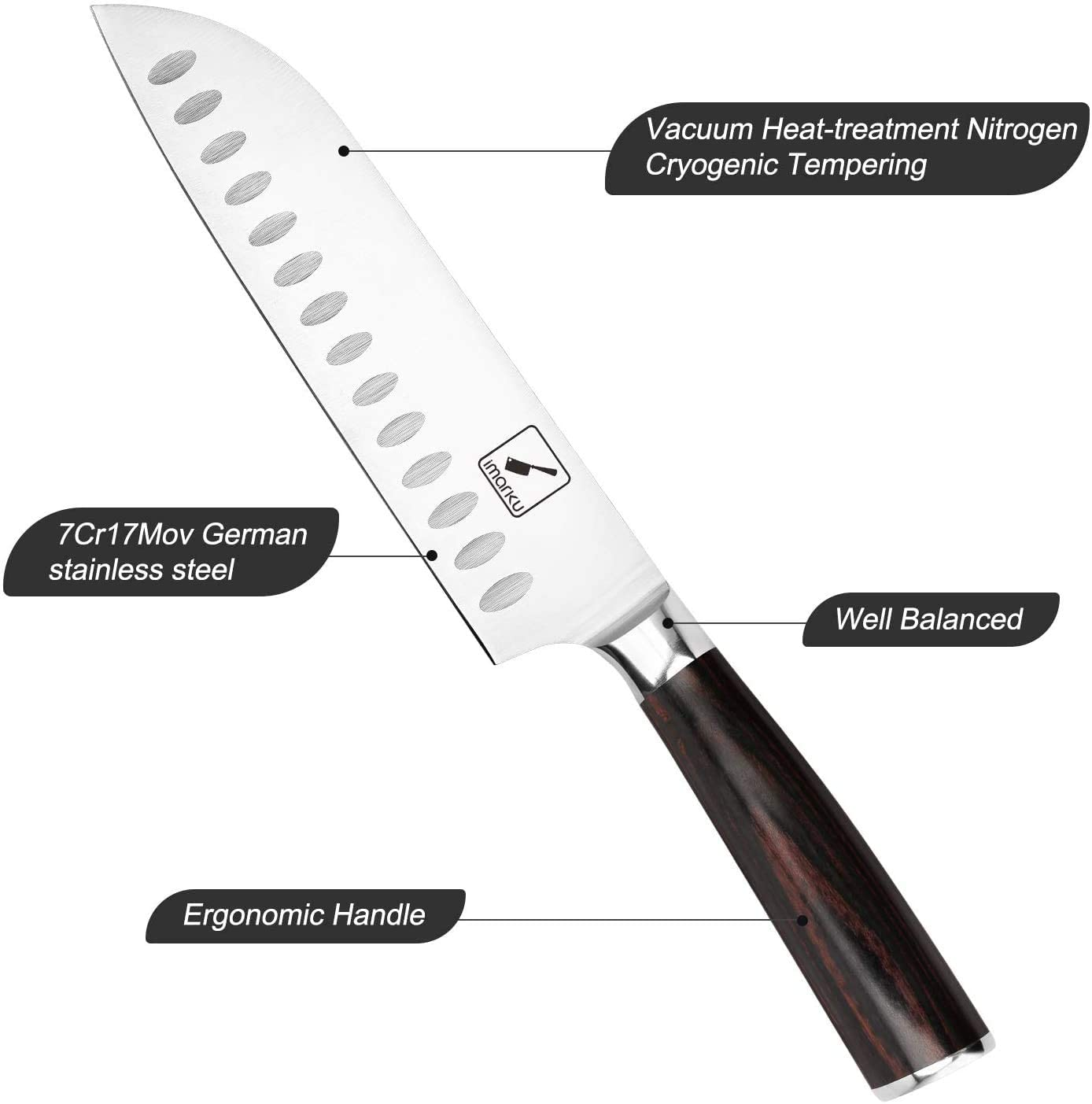Santoku Knife - Imarku 7 Inch Kitchen Knife Ultra Sharp Asian Knife Japanese Chef Knife - German HC Stainless Steel 7Cr17Mov - Ergonomic Pakkawood Handle, Best Choice for Home Kitchen, Brown