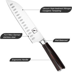 Santoku Knife - Imarku 7 Inch Kitchen Knife Ultra Sharp Asian Knife Japanese Chef Knife - German HC Stainless Steel 7Cr17Mov - Ergonomic Pakkawood Handle, Best Choice for Home Kitchen, Brown