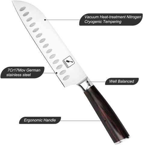 Image of Santoku Knife - Imarku 7 Inch Kitchen Knife Ultra Sharp Asian Knife Japanese Chef Knife - German HC Stainless Steel 7Cr17Mov - Ergonomic Pakkawood Handle, Best Choice for Home Kitchen, Brown