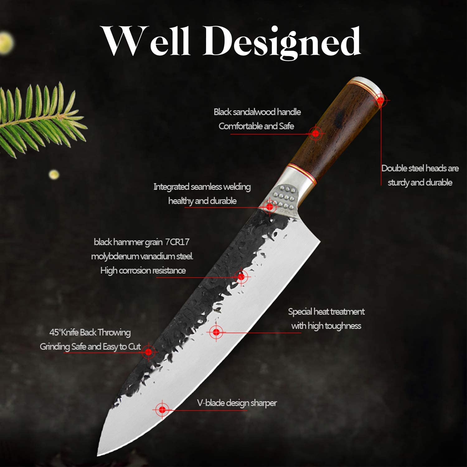 Chef Knife 8 Inch Professional Kitchen Knives High Carbon Steel Japanese Chef'S Knife Meat and Vegetable Cooking Knife for Home Restaurant