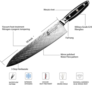 TUO Chef Knife - Kitchen Knives 10-Inch High Carbon Stainless Steel - Pro Chef Vegetable Meat Knife with G10 Full Tang Handle - Black Hawk S Knives Including Gift Bo