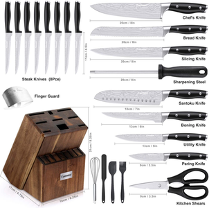 Knife Set, 23 Pcs Kitchen Knife Set with Block & Sharpener Rod, High Carbon Stainless Steel Chef Knife Set, Ultra Sharp, Full-Tang Design