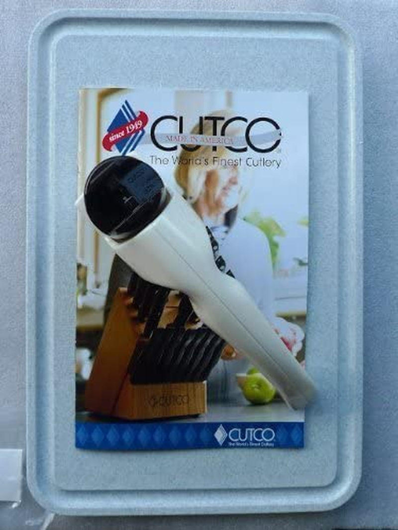 CUTCO Model 2018 White (Pearl) Homemaker+8 Set............18 High Carbon Stainless Knives & Forks in Factory-Sealed Plastic Bags, Honey Oak Knife Block, Sharpener, and 10'' X 13'' Poly Prep Cutting Board