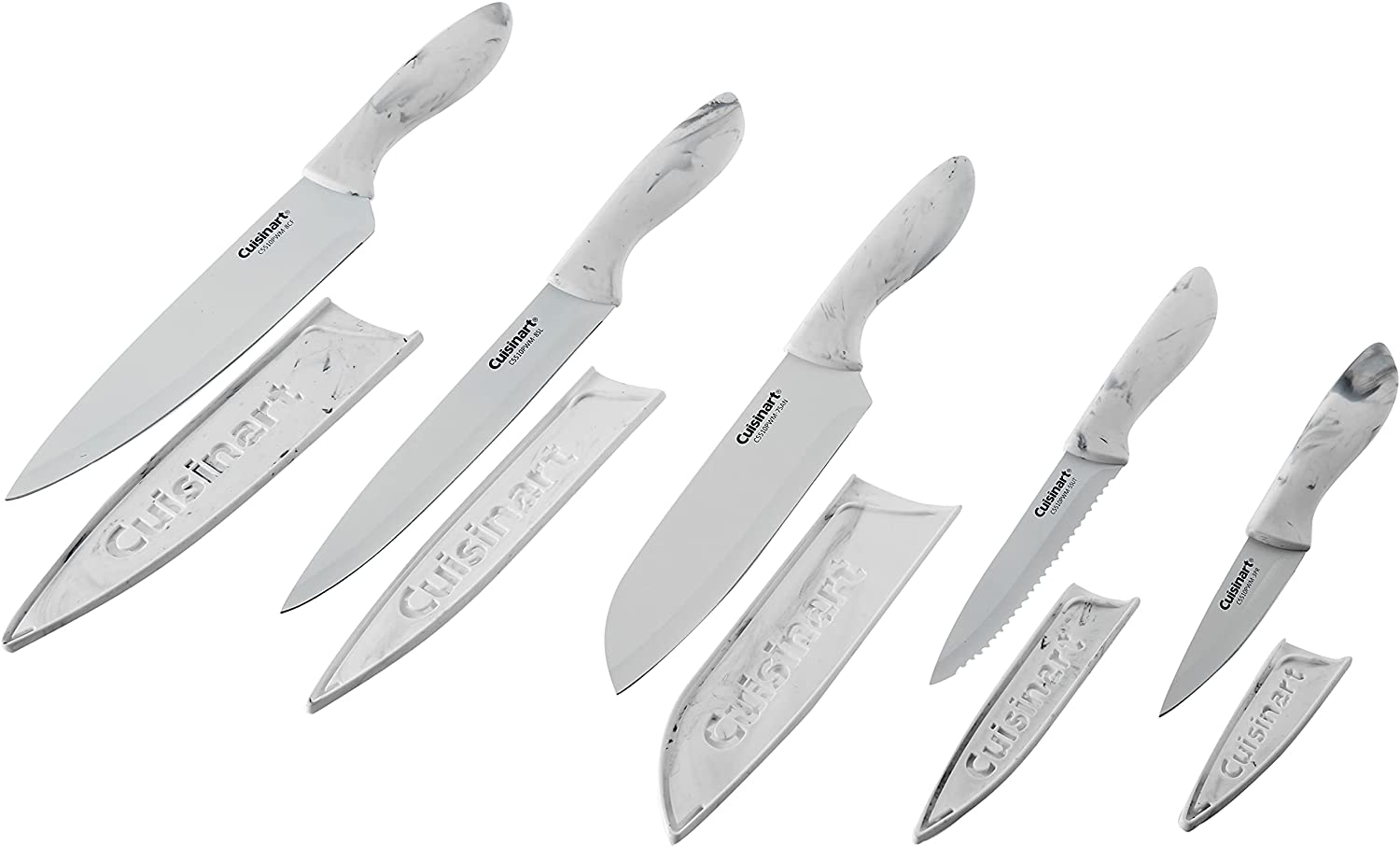 Cuisinart C55-10PWM Advantage Ceramic-Coated Faux Knife Set, 10 PC, Marble
