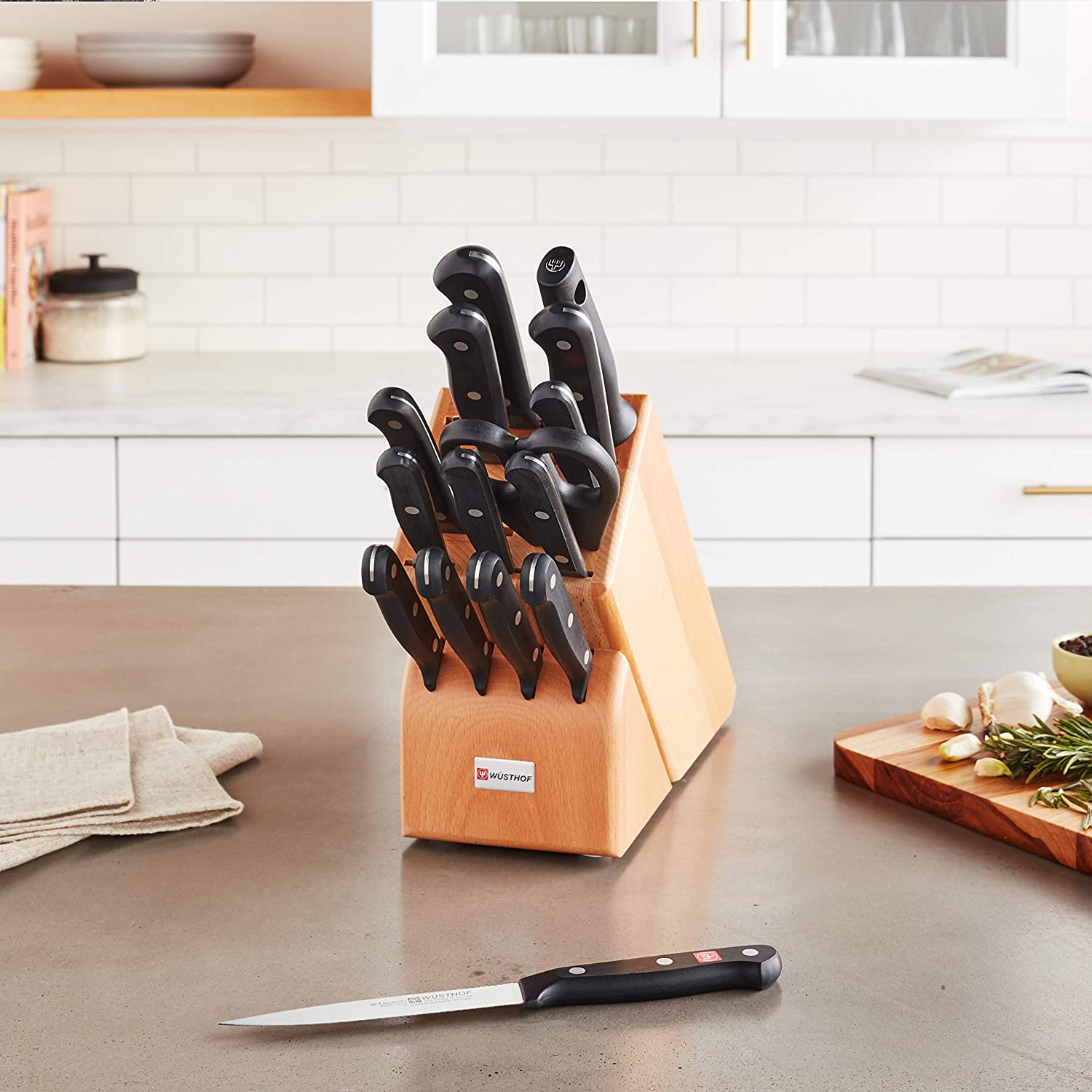 Wüsthof Gourmet Knife Block Set, One Size, Beechwood Block, Stainless Knives