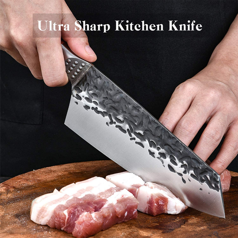 Image of Kiritsuke Chef Knives Carbon Steel Bunka Knife Forged Japanese Butcher Cleaver Kitchen for Home and Restaurant