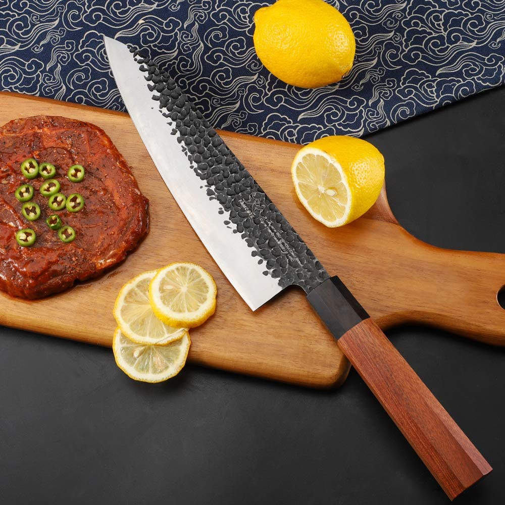 FAMCÜTE 8 Inch Japanese Chef Knife, 3 Layer 9CR18MOV Clad Steel W/Octagon Handle Gyuto Sushi Knife for Home Kitchen & Restaurant