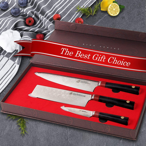 TUO Damascus Kitchen Knife Set 3 Piece, 8" Chef Knife, 6.5" Nakiri Knife and 3.5" Paring Knife, Japanese AUS-10 High Carbon Stainless Steel, Full Tang G10 Handle - Gift Box - Ring-D Series