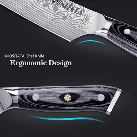 Image of Mosfiata 8" Super Sharp Professional Chef'S Knife with Finger Guard and Knife Sharpener, German High Carbon Stainless Steel EN1.4116 with Micarta Handle and Gift Box