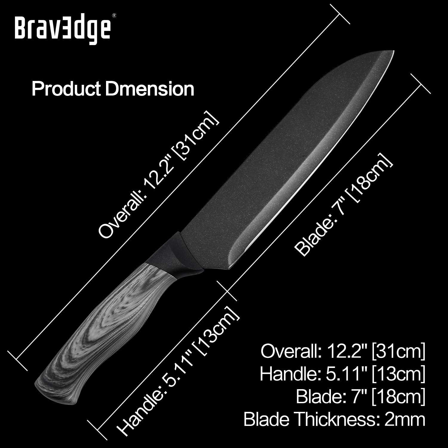 Bravedge Chef Knife 7'' Kitchen Knife, Professional Santoku Knife Cooking Knife, Ultra Sharp Stainless Steel Blade with Sheath, Ergonomic Handle Elegant Gift Box Great Gift Choice