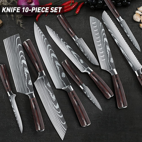 Image of Dfito Kitchen Chef Knife Sets, 3.5-8 Inch Set Boxed Knives 440A Stainless Steel Ultra Sharp Japanese Knives, 10 Pieces Knife Sets for Professional Chefs