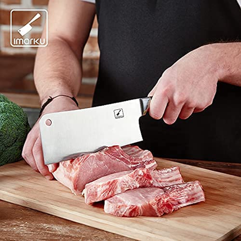 Image of Cleaver Knife - Imarku 7 Inch Meat Cleaver - 7CR17MOV German High Carbon Stainless Steel Butcher Knife with Ergonomic Handle for Home Kitchen and Restaurant, Ultra Sharp