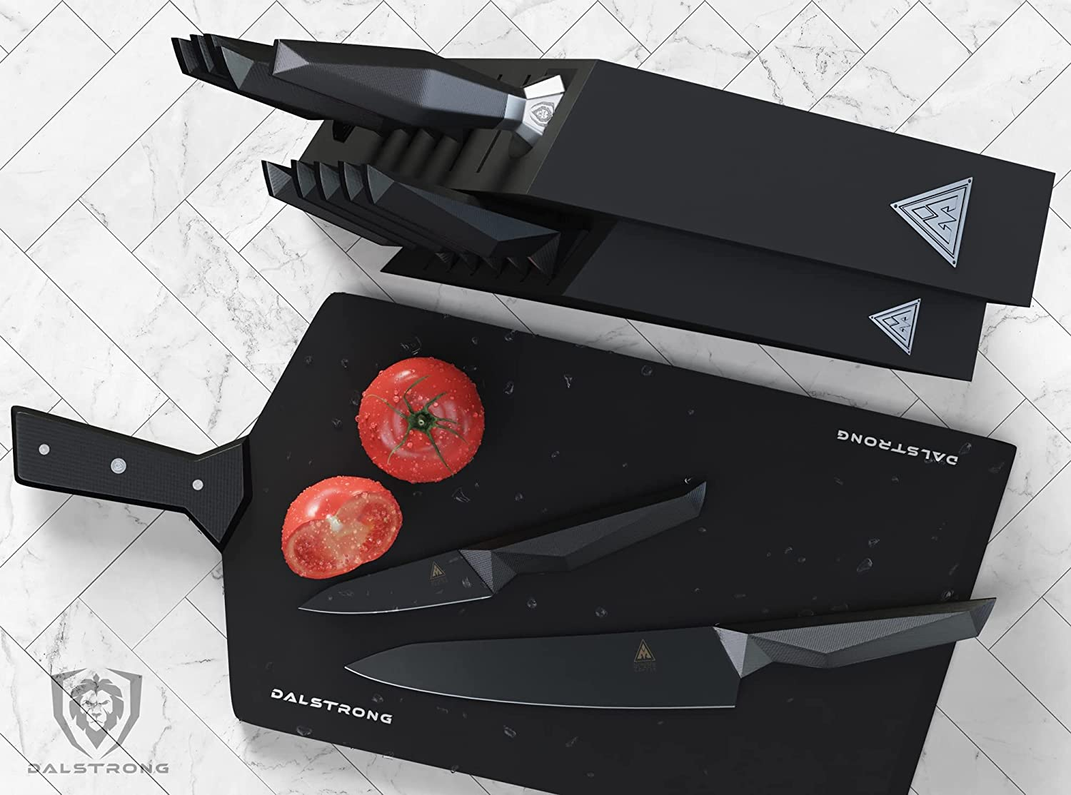 DALSTRONG Knife Block Set - 12-Piece - Shadow Black Series - Black Titanium Nitride Coated - High Carbon - 7CR17MOV-X Vacuum Treated Steel - NSF Certified