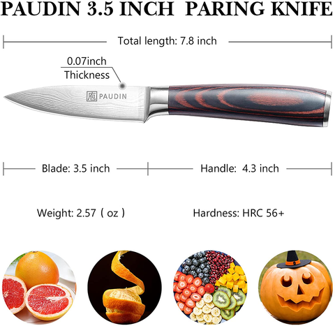 Image of Paring Knife - PAUDIN 3.5 Inch Kitchen Knife N8 German High Carbon Stainless Steel Knife, Fruit and Vegetable Cutting Chopping Carving Knives