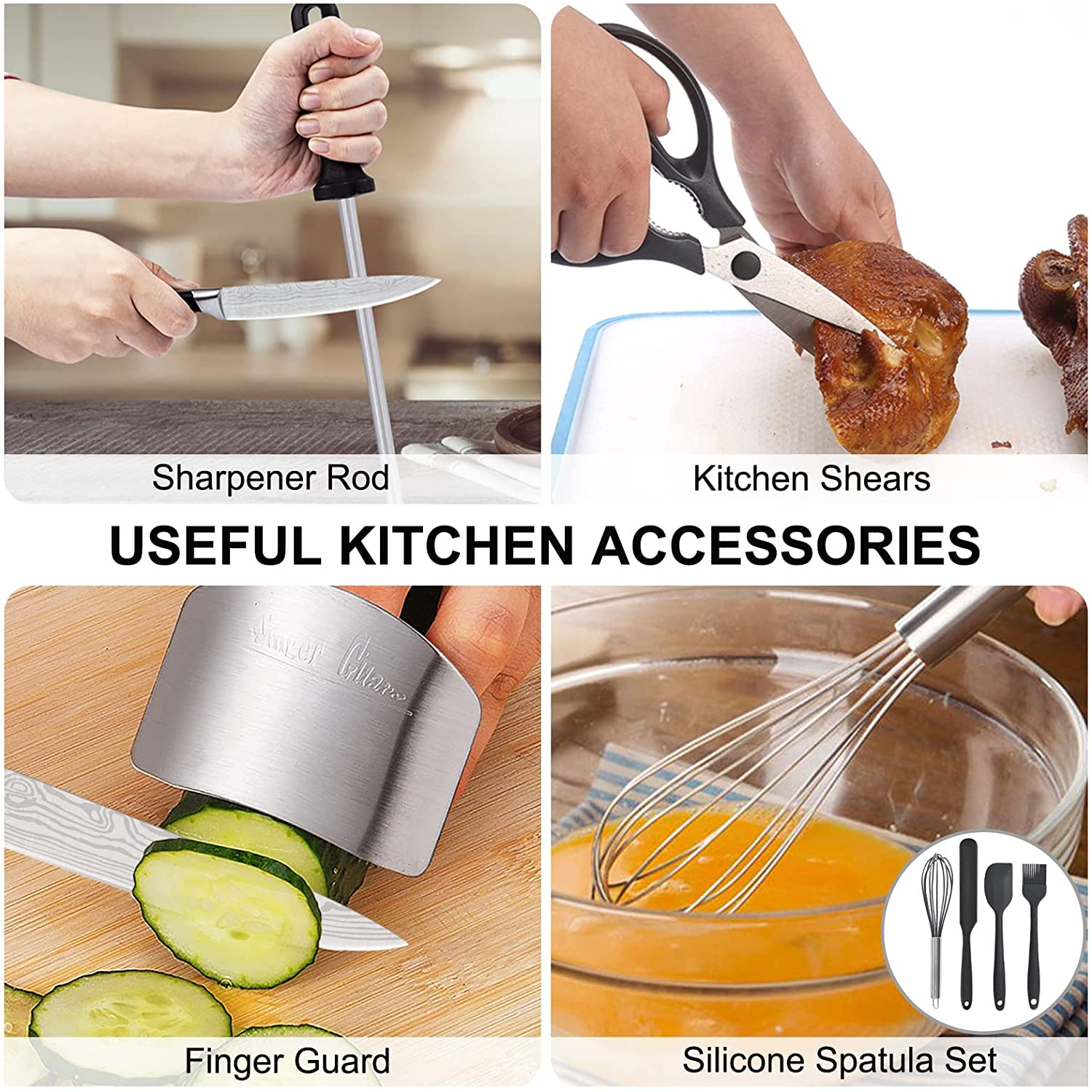 Knife Set, 23 Pcs Kitchen Knife Set with Block & Sharpener Rod, High Carbon Stainless Steel Chef Knife Set, Ultra Sharp, Full-Tang Design