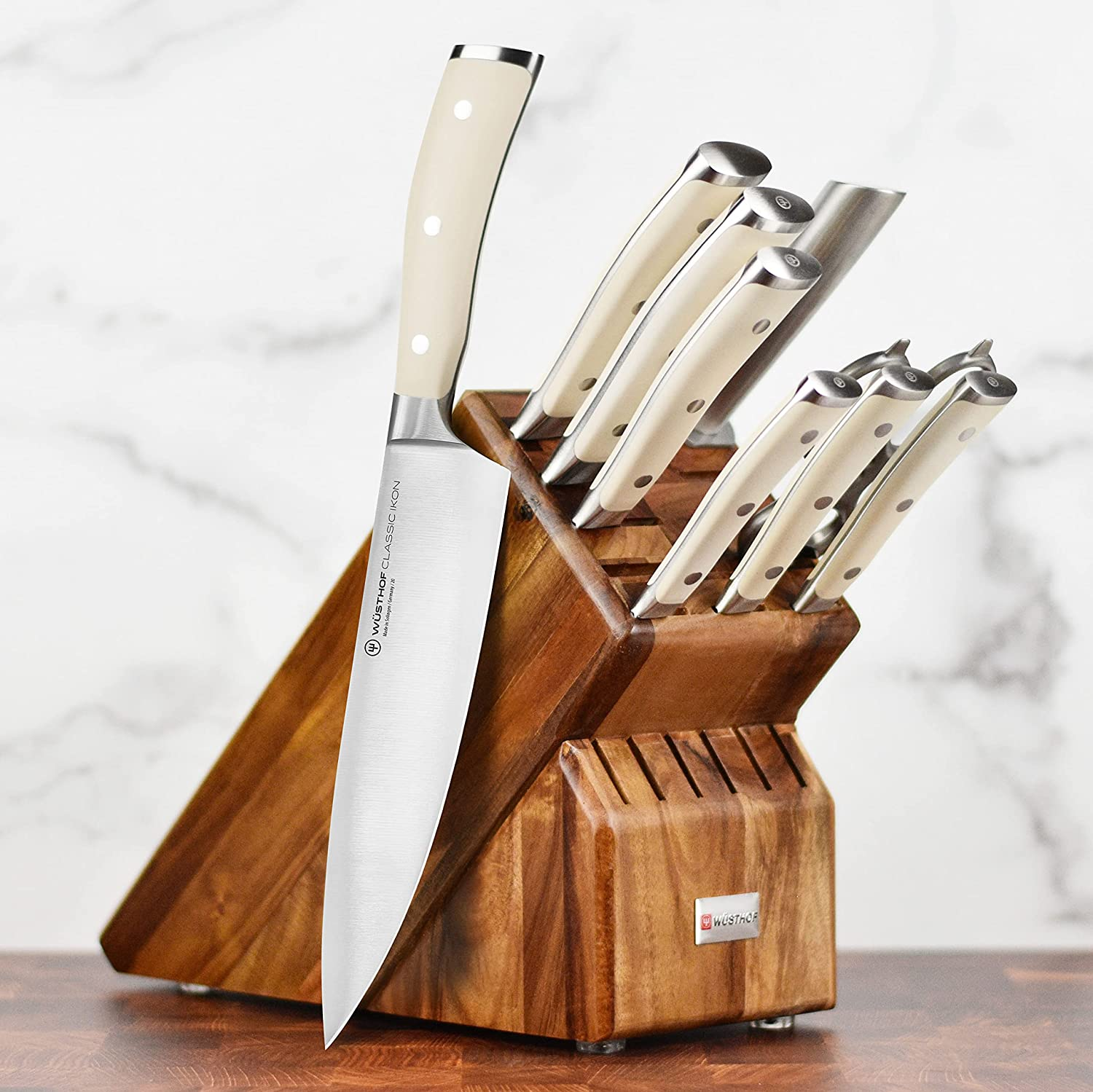 Wusthof Classic Ikon Creme 10 Piece Knife Set with Acacia Block