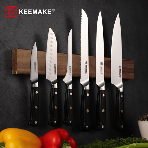 Image of KEEMAKE Knives Set for Kitchen Chef Knife Set Sharp Cooking Knives without Block German High Carbon Stainless Steel Professional Wood Handle Cutting Knives 6 Piece