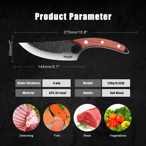 Image of Huusk Viking Knives Hand Forged Boning Knife Full Tang Japanese Chef Knife with Sheath Butcher Meat Cleaver Japan Kitchen Knife for Home, Outdoor, Camping