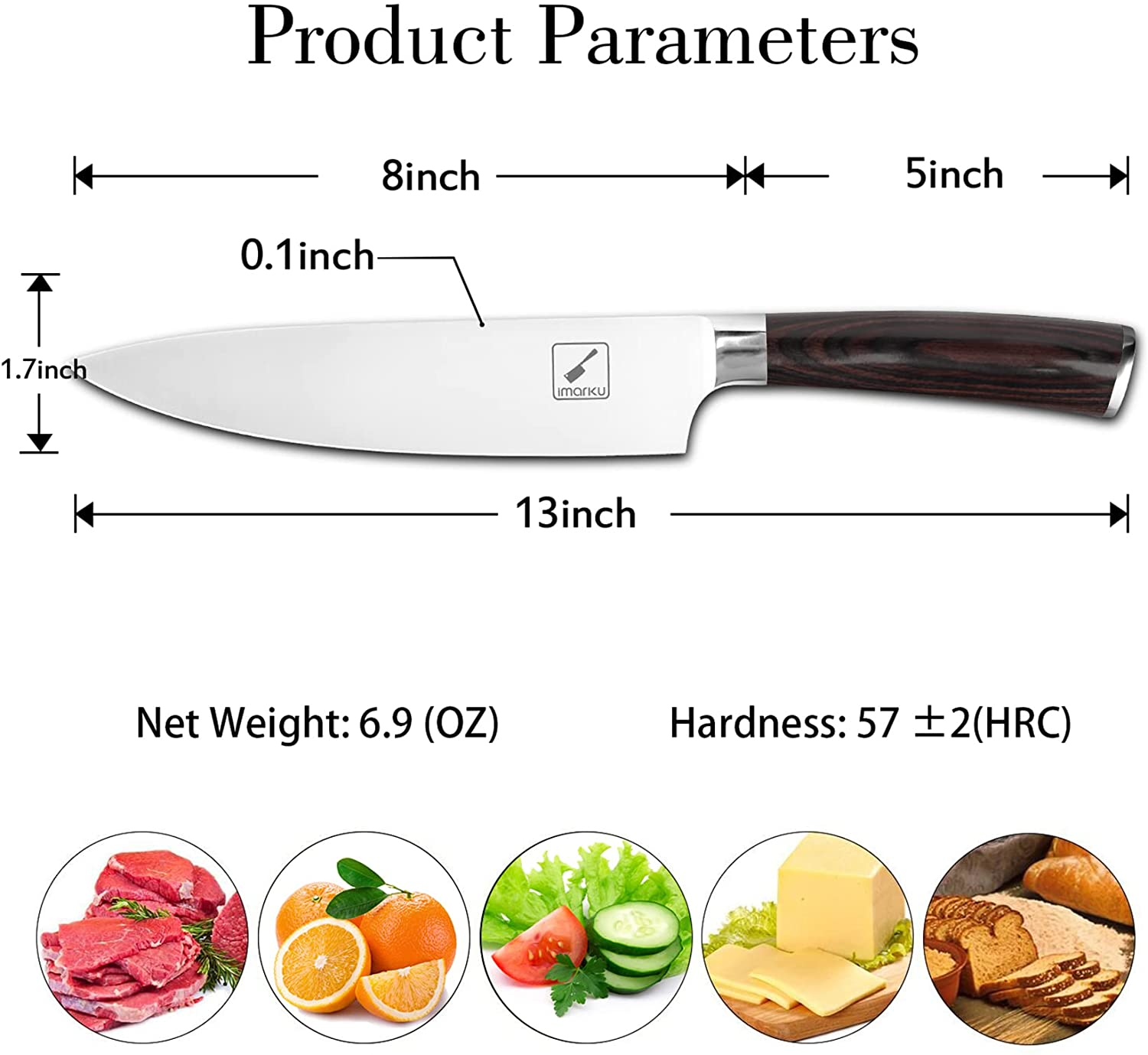 Imarku Japanese Chef Knife - Pro Kitchen Knife 8 Inch Chef'S Knives High Carbon German Stainless Steel Sharp Paring Knife with Ergonomic Handle