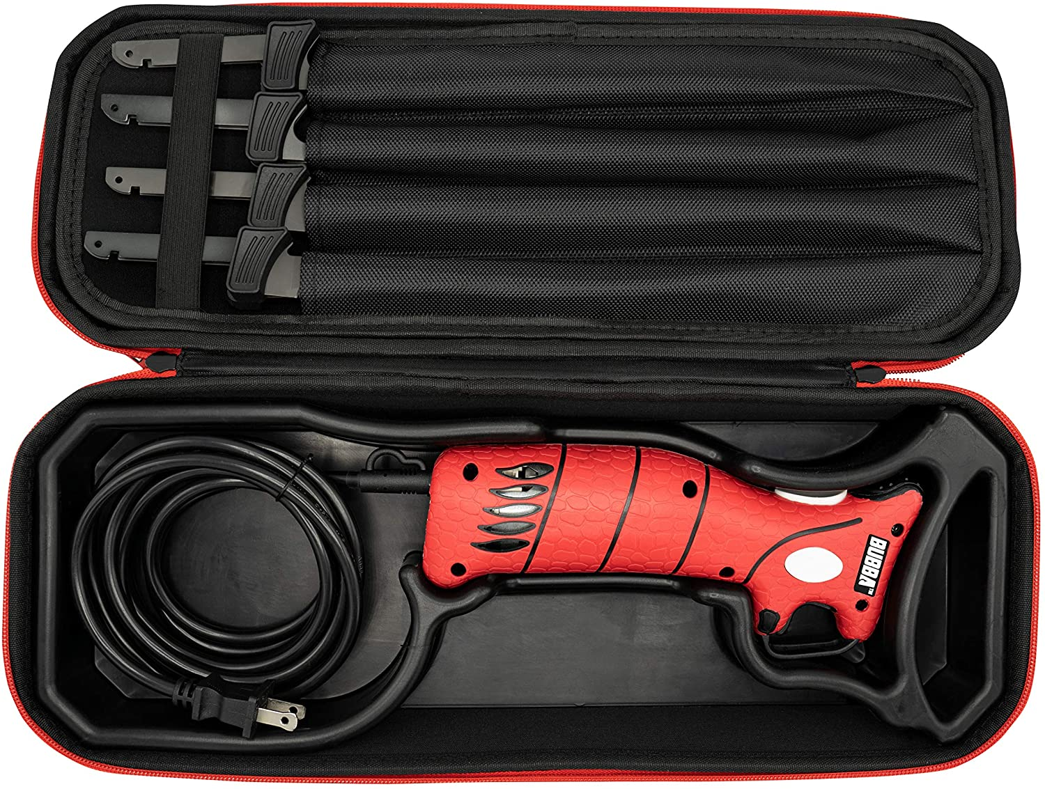 Bubba 110V Electric Fillet Knife with Non-Slip Grip Handle, 4 Ti-Nitride S.S. Coated Non-Stick Reciprocating Blades, 8' Cord and Storage Case for Fishing