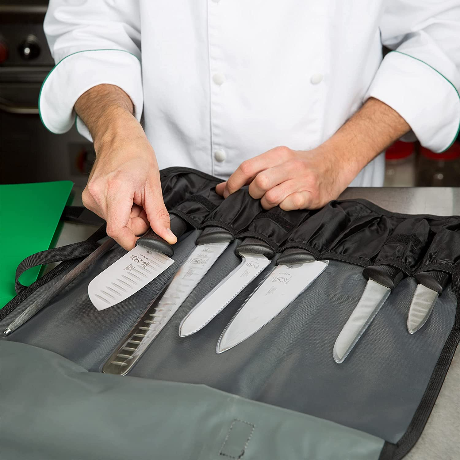 Mercer Culinary M21820 Millennia 8-Piece Knife Roll Set, Black
