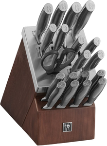 HENCKELS Graphite 20-Pc Self-Sharpening Knife Set with Block, Chef Knife, Paring Knife, Utility Knife, Bread Knife, Steak Knife, Brown, Stainless Steel