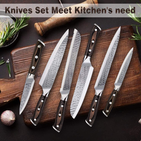 Image of Kitchen Knife Set, 16-Piece Knife Set with Built-In Sharpener and Wooden Block, Precious Wengewood Handle for Chef Knife Set, German Stainless Steel Knife Block Set, Ultra Sharp Full Tang Forged