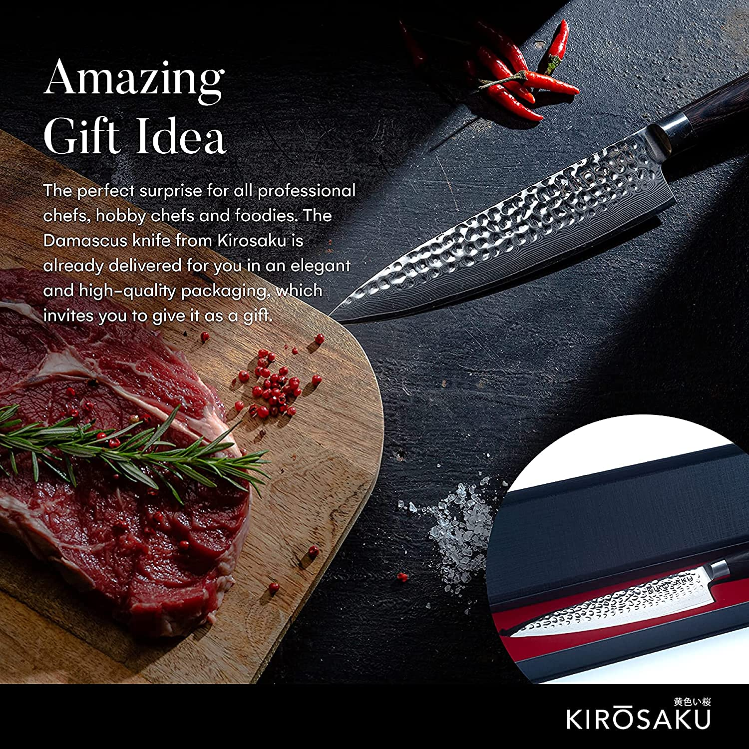 Kirosaku Premium Damascus Kitchen Knife 8 Inches - Extremely Sharp Kitchen Chef'S Knife Made of Damascus Steel and Pakka Wood Handle